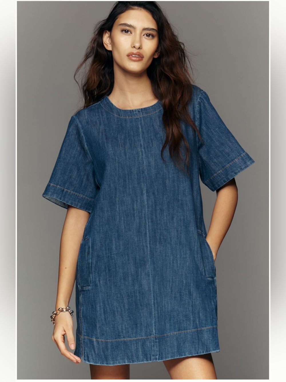 Anthropologie Maeve Emmy Short-Sleeve Denim Swing Dress